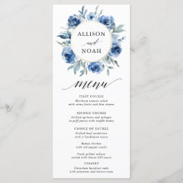 Navy blauw wit bloemenbruiloft waterverf menu