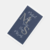Navy Blauw Wit B'nai Mitzvah Naam Monogram Servet (Hoek)