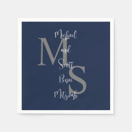 Navy Blauw Wit B'nai Mitzvah Naam Monogram Servet