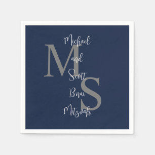 Navy Blauw Wit B'nai Mitzvah Naam Monogram Servet