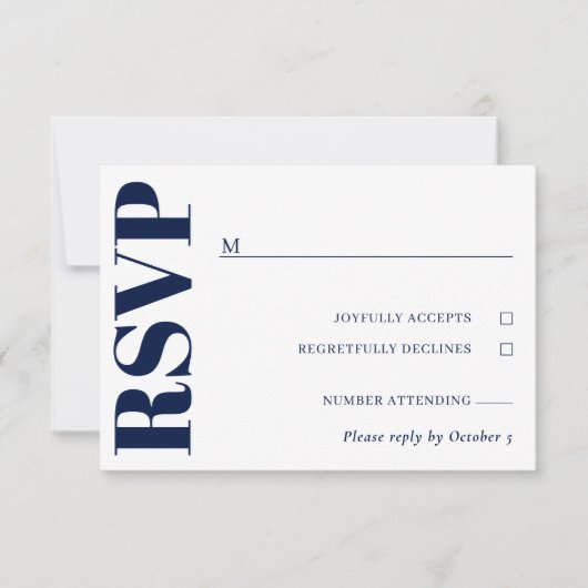 Navy Blauw Wit Bruiloft RSVP (Voorkant)