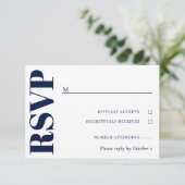 Navy Blauw Wit Bruiloft RSVP Kaartje (Staand voorkant)