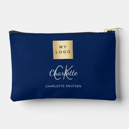Navy blauw wit business logo naam monogram etui (Achterkant)