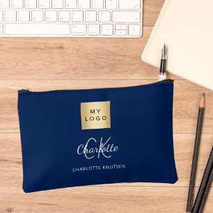 Navy blauw wit business logo naam monogram etui