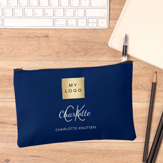 Navy blauw wit business logo naam monogram etui