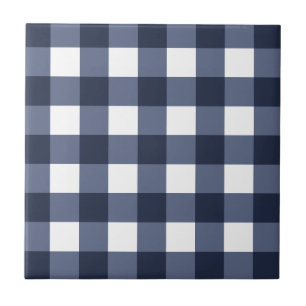 Navy Blauw Wit Cottagecore Gingham Check Plaid Tegeltje