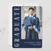 Navy Blauw Wit Een Foto Afstuderen Kaart (Voorkant)