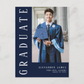 Navy Blauw Wit Een Foto Afstuderen Uitnodiging Briefkaart (Voorkant)