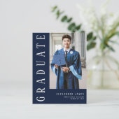 Navy Blauw Wit Een Foto Afstuderen Uitnodiging Briefkaart (Staand voorkant)