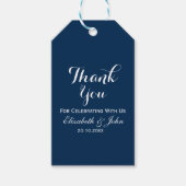 Navy blauw wit elegante bruiloft dank u cadeaulabel (Voorkant)