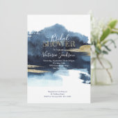 Navy Blauw Wit en Goud Waterverf Vrijgezellenfeest Kaart (Staand voorkant)