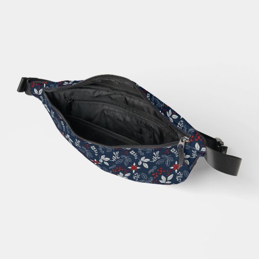 Navy Blauw Wit en Rood Bloemen Heuptasje (Open)
