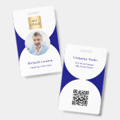 Navy blauw wit foto boog QR code business logo Badge (Voor- en achterkant)
