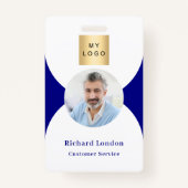 Navy blauw wit foto boog QR code business logo Badge (Voorkant)