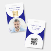 Navy blauw wit foto boog QR code business logo Badge (Voor- en achterkant)