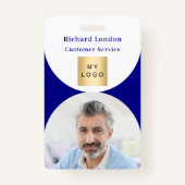 Navy blauw wit foto boog QR code business logo Badge (Voorkant)