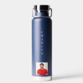 Navy blauw wit foto man waterfles (Achterkant)