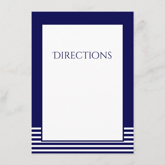 Navy Blauw & Wit Gestreept - Bijgevoegde Huwelijks Informatiekaartje (Voorkant)