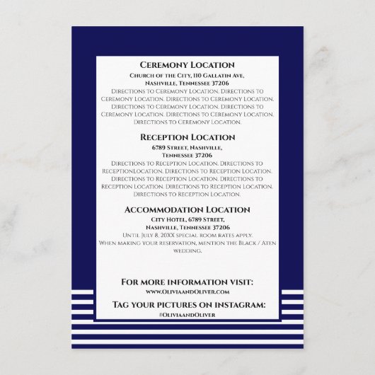 Navy Blauw & Wit Gestreept - Bijgevoegde kaart voo (Achterkant)