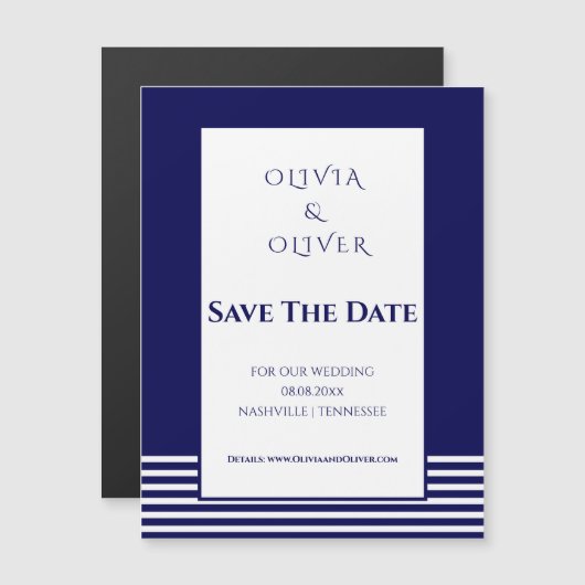 Navy blauw & wit gestreept - Save the Date (Voorkant / Achterkant)