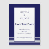 Navy blauw & wit gestreept - Save the Date (Voorkant)