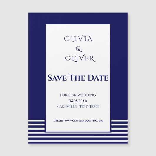 Navy blauw & wit gestreept - Save the Date (Voorkant)