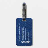 Navy blauw wit glitter monogram naam bagagelabel (Achterkant verticaal)