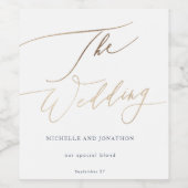 Navy Blauw Wit & Goud Kalligrafie De bruiloft Wijn Etiket (Enkel label)