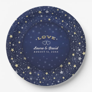 Navy Blauw Wit & Goud LIEFDE Sterren Bruiloft Bord