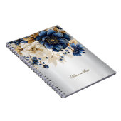 Navy Blauw Wit Gouden Bloemen Zilver Notitieboek (Rechterzijde)