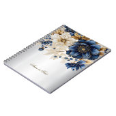 Navy Blauw Wit Gouden Bloemen Zilver Notitieboek (Linkerzijde)