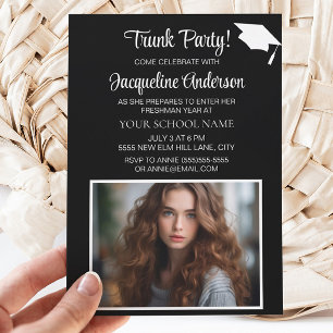 Navy blauw wit graduatie cap trunk party foto kaart