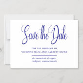 Navy Blauw Wit Kalligrafie Bruiloft Save the Date Magnetische Uitnodiging (Voorkant)