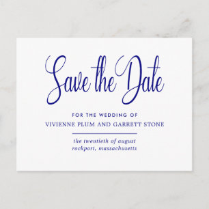 Navy Blauw Wit Kalligrafie Bruiloft Save the Date Uitnodiging Briefkaart
