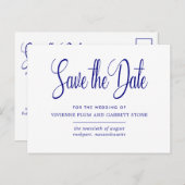 Navy Blauw Wit Kalligrafie Bruiloft Save the Date Uitnodiging Briefkaart (Voorkant / Achterkant)