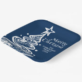 Navy Blauw Wit Kerstboom Party Papieren Bordje (Gebogen)