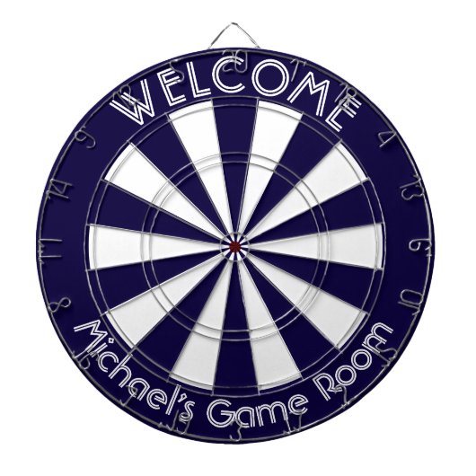 Navy Blauw Wit Man Cave Pub Game Nachtkamer Dartbord (Voorkant)