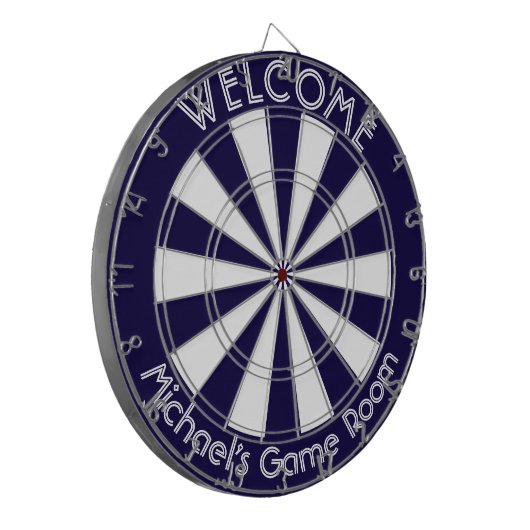 Navy Blauw Wit Man Cave Pub Game Nachtkamer Dartbord (Voorkant Links)