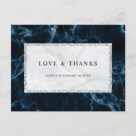 Navy blauw wit marmer bruiloft dank u briefkaart