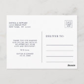 Navy blauw wit marmer bruiloft dank u briefkaart (Achterkant)