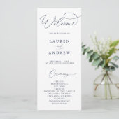 Navy Blauw & Wit Minimalistische bruiloft Programmakaart (Staand voorkant)