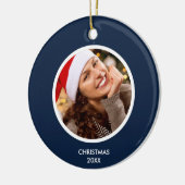 Navy Blauw & Wit | Modern Initialen Monogram FOTO Keramisch Ornament (Links)