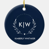 Navy Blauw & Wit | Modern Initialen Monogram FOTO Keramisch Ornament (Achterkant)
