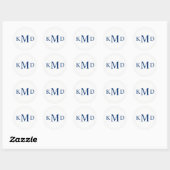NAVY BLAUW Wit Monogram bruid bruidegom bruiloft Ronde Sticker (Vel)
