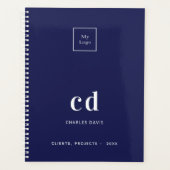 Navy blauw wit monogram business logo 2026 planner (Voorkant)
