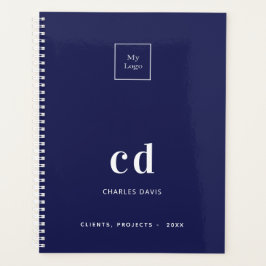 Navy blauw wit monogram business logo 2026 planner