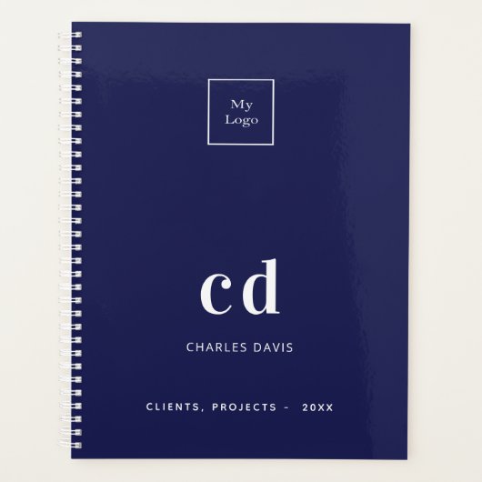 Navy blauw wit monogram business logo 2026 planner (Voorkant)