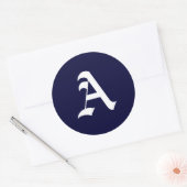 Navy Blauw & Wit Monogram Initiaal afdichtingen "A Ronde Sticker (Envelop)