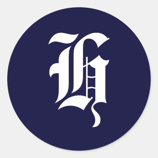 Navy Blauw & Wit Monogram Initiaal afdichtingen "H Ronde Sticker (Voorkant)