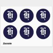 Navy Blauw & Wit Monogram Initiaal afdichtingen "H Ronde Sticker (Vel)